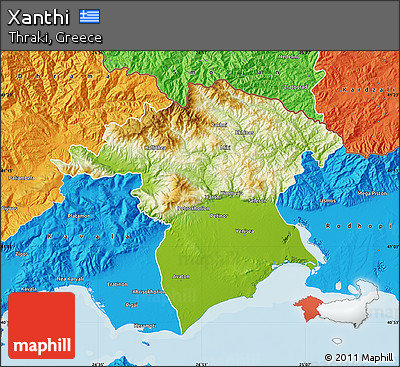 Physical Map of Xanthi, political outside