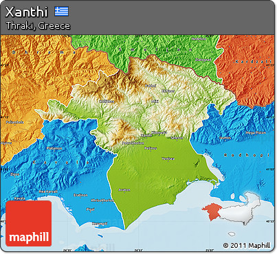 Physical Map of Xanthi, political outside