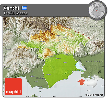 Physical Map of Xanthi, semi-desaturated