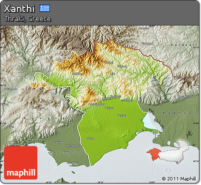 Physical Map of Xanthi, semi-desaturated