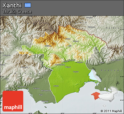Physical Map of Xanthi, semi-desaturated
