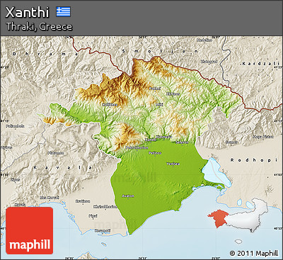 Physical Map of Xanthi, shaded relief outside