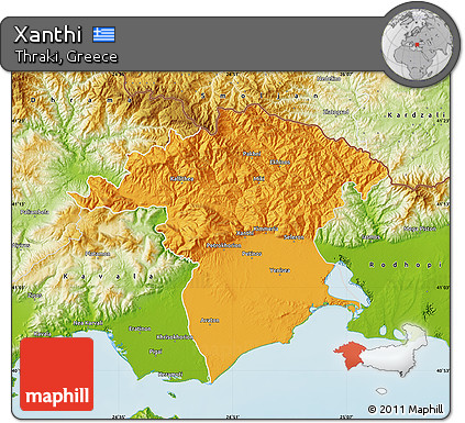 Political Map of Xanthi, physical outside