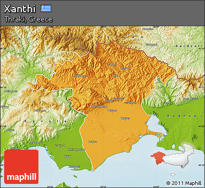 Political Map of Xanthi, physical outside
