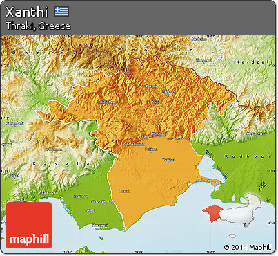 Political Map of Xanthi, physical outside