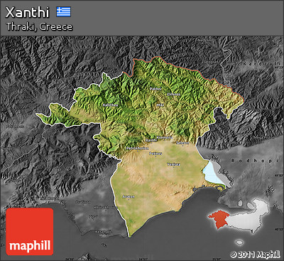 Satellite Map of Xanthi, darken, desaturated