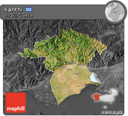 Satellite Map of Xanthi, darken, desaturated