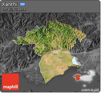 Satellite Map of Xanthi, darken, desaturated