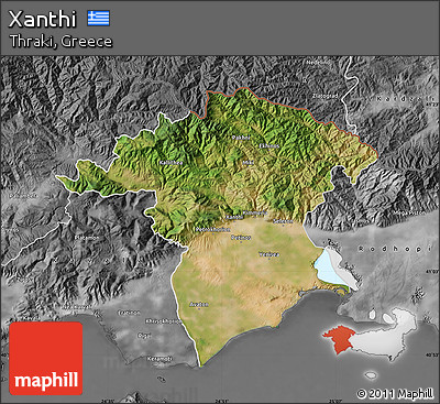 Satellite Map of Xanthi, desaturated