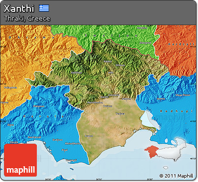 Satellite Map of Xanthi, political outside
