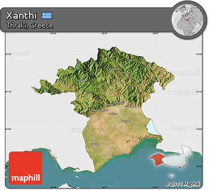 Satellite Map of Xanthi, single color outside