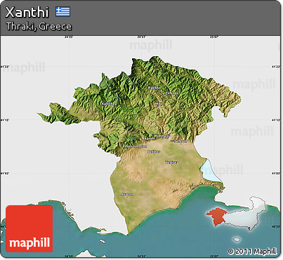 Satellite Map of Xanthi, single color outside
