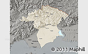 Shaded Relief Map of Xanthi, darken, semi-desaturated