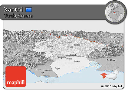 Gray Panoramic Map of Xanthi