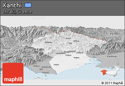 Gray Panoramic Map of Xanthi