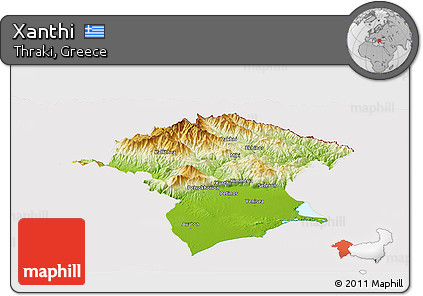 Physical Panoramic Map of Xanthi, cropped outside