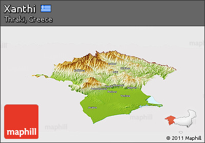 Physical Panoramic Map of Xanthi, cropped outside