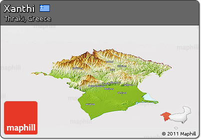 Physical Panoramic Map of Xanthi, cropped outside