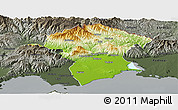 Physical Panoramic Map of Xanthi, darken, semi-desaturated