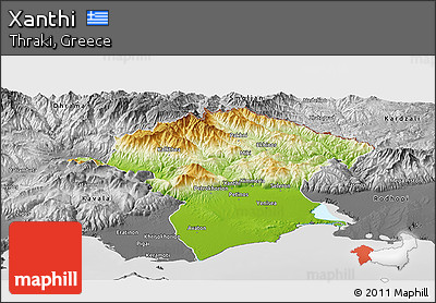 Physical Panoramic Map of Xanthi, desaturated