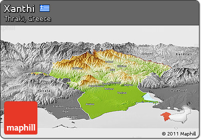 Physical Panoramic Map of Xanthi, desaturated