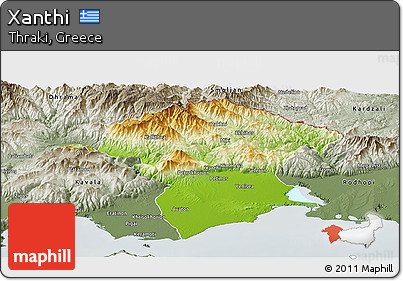 Physical Panoramic Map of Xanthi, semi-desaturated