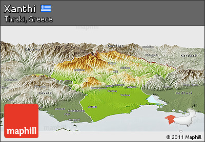 Physical Panoramic Map of Xanthi, semi-desaturated