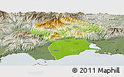 Physical Panoramic Map of Xanthi, semi-desaturated