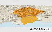 Political Panoramic Map of Xanthi, shaded relief outside