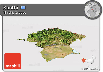 Satellite Panoramic Map of Xanthi, cropped outside
