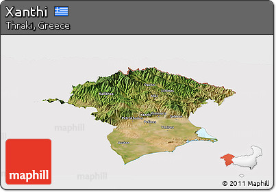 Satellite Panoramic Map of Xanthi, cropped outside