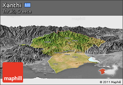 Satellite Panoramic Map of Xanthi, desaturated