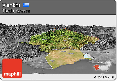 Satellite Panoramic Map of Xanthi, desaturated