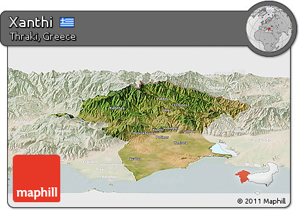 Satellite Panoramic Map of Xanthi, lighten