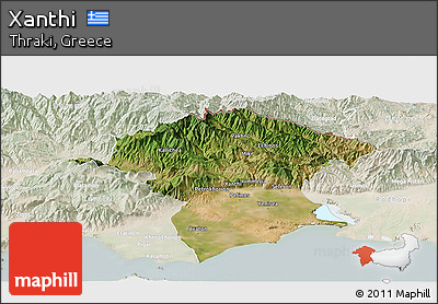 Satellite Panoramic Map of Xanthi, lighten