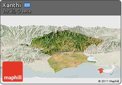 Satellite Panoramic Map of Xanthi, lighten