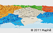 Shaded Relief Panoramic Map of Xanthi, political outside