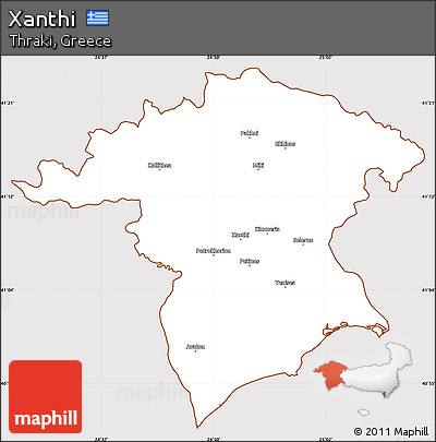Classic Style Simple Map of Xanthi, cropped outside