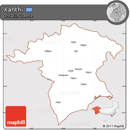 Classic Style Simple Map of Xanthi, cropped outside