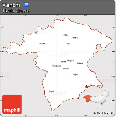 Classic Style Simple Map of Xanthi, cropped outside