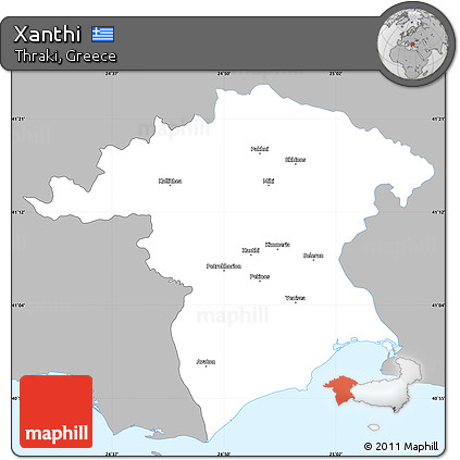 Gray Simple Map of Xanthi, single color outside