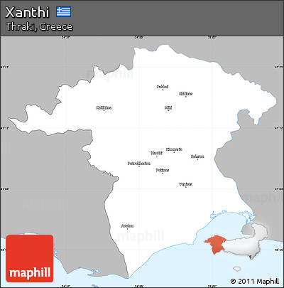 Gray Simple Map of Xanthi, single color outside