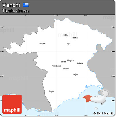 Gray Simple Map of Xanthi, single color outside