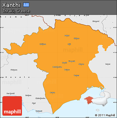 Political Simple Map of Xanthi, single color outside, borders and labels
