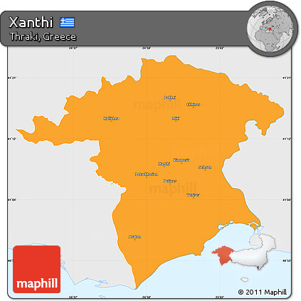 Political Simple Map of Xanthi, single color outside