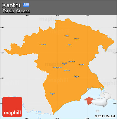 Political Simple Map of Xanthi, single color outside