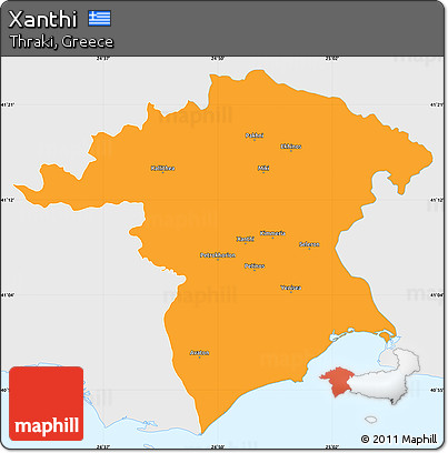 Political Simple Map of Xanthi, single color outside