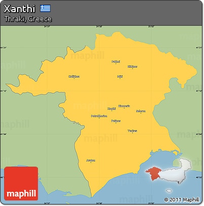 Savanna Style Simple Map of Xanthi, single color outside