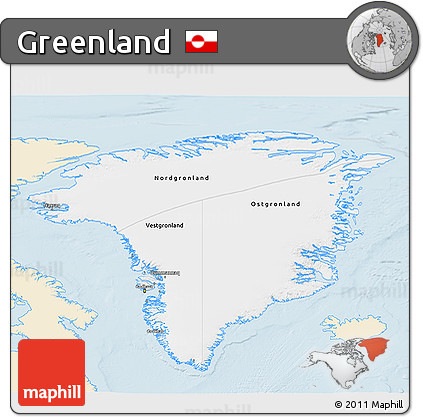 Classic Style 3D Map of Greenland, single color outside