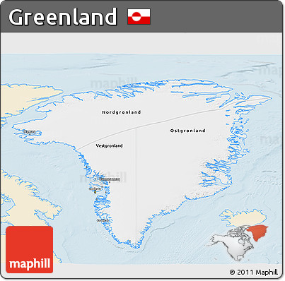 Classic Style 3D Map of Greenland, single color outside